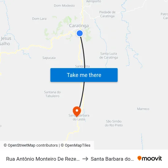 Rua Antônio Monteiro De Rezende, 185 to Santa Barbara do Leste map