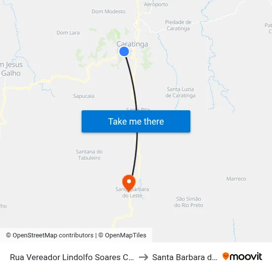 Rua Vereador Lindolfo Soares Carvalho, 250 to Santa Barbara do Leste map