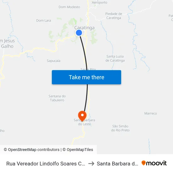 Rua Vereador Lindolfo Soares Carvalho, 388 to Santa Barbara do Leste map