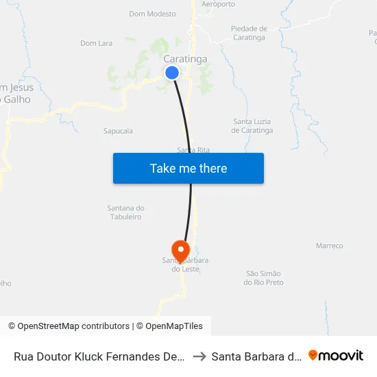 Rua Doutor Kluck Fernandes De Oliveira, 210 to Santa Barbara do Leste map