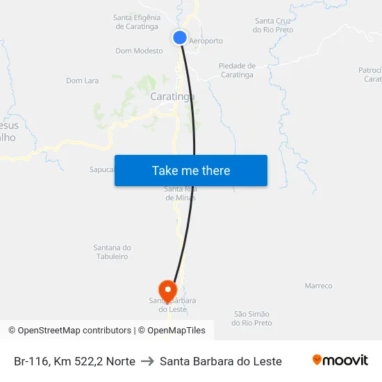 Br-116, Km 522,2 Norte to Santa Barbara do Leste map