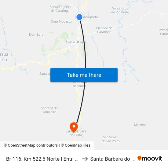Br-116, Km 522,5 Norte | Entr. Cga-240 to Santa Barbara do Leste map