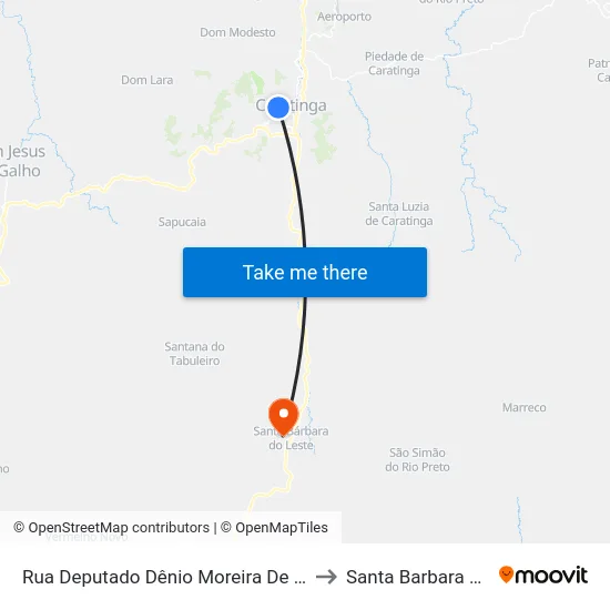 Rua Deputado Dênio Moreira De Carvalho, 425 to Santa Barbara do Leste map
