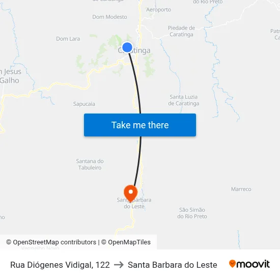 Rua Diógenes Vidigal, 122 to Santa Barbara do Leste map