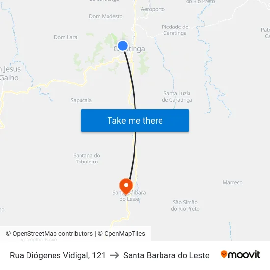 Rua Diógenes Vidigal, 121 to Santa Barbara do Leste map