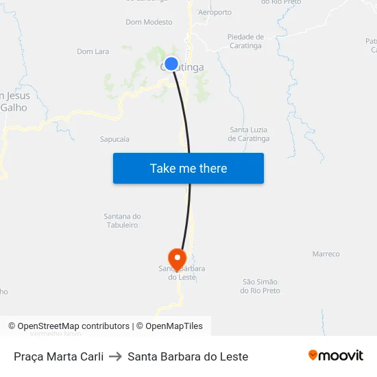 Praça Marta Carli to Santa Barbara do Leste map