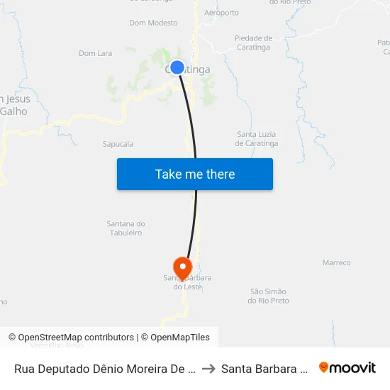 Rua Deputado Dênio Moreira De Carvalho, 835 to Santa Barbara do Leste map