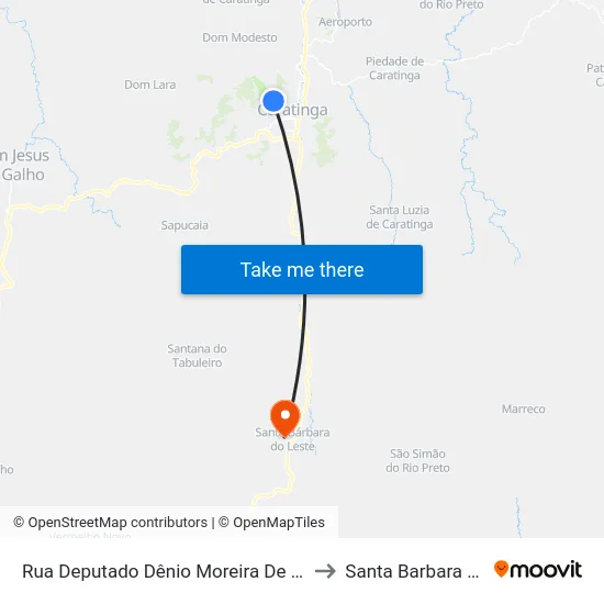 Rua Deputado Dênio Moreira De Carvalho, 1300 to Santa Barbara do Leste map