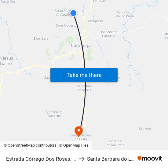 Estrada Córrego Dos Rosas, Leste to Santa Barbara do Leste map