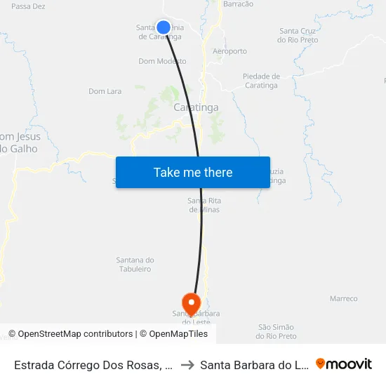 Estrada Córrego Dos Rosas, Oeste to Santa Barbara do Leste map