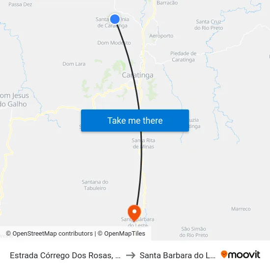 Estrada Córrego Dos Rosas, Leste to Santa Barbara do Leste map