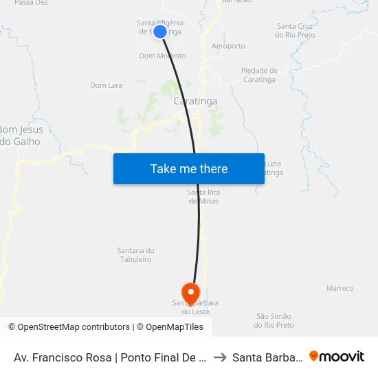 Av. Francisco Rosa | Ponto Final De Santa Efigênia De Caratinga to Santa Barbara do Leste map