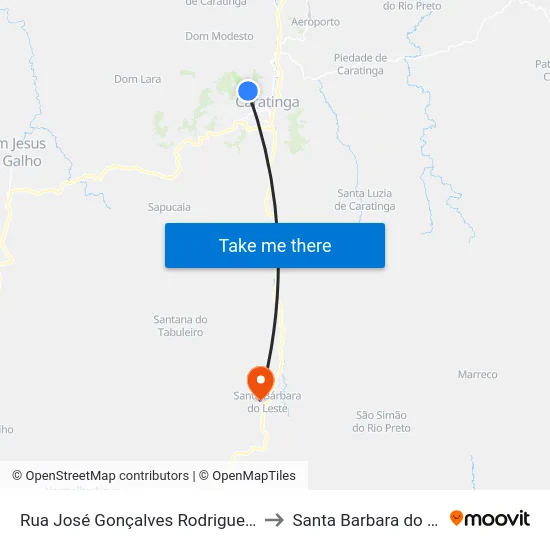 Rua José Gonçalves Rodrigues, 1549 to Santa Barbara do Leste map