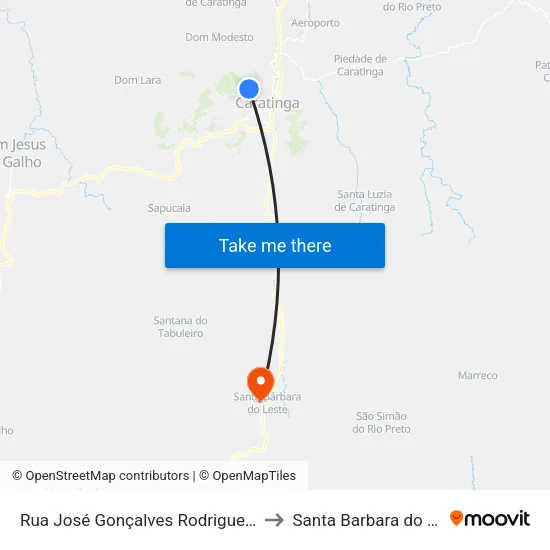 Rua José Gonçalves Rodrigues, 1710 to Santa Barbara do Leste map