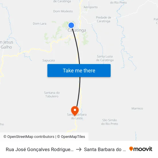 Rua José Gonçalves Rodrigues, 2012 to Santa Barbara do Leste map