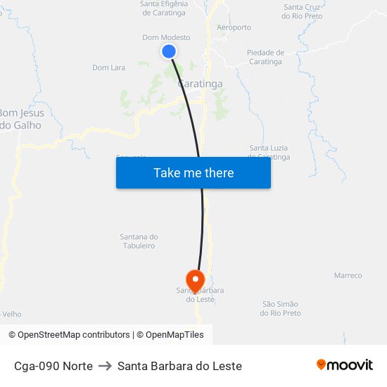 Cga-090 Norte to Santa Barbara do Leste map