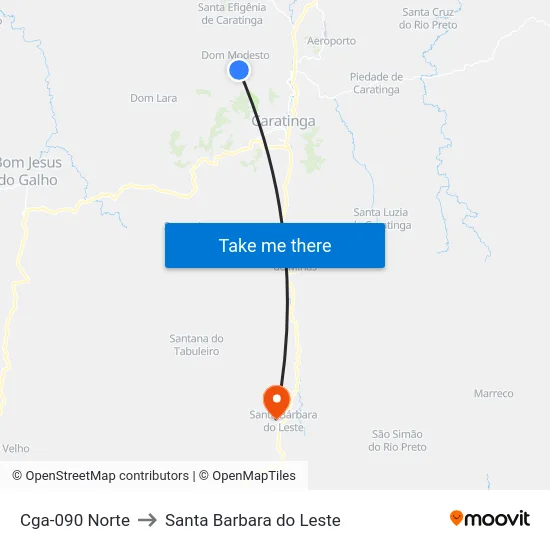 Cga-090 Norte to Santa Barbara do Leste map