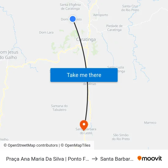 Praça Ana Maria Da Silva | Ponto Final De Dom Modesto to Santa Barbara do Leste map