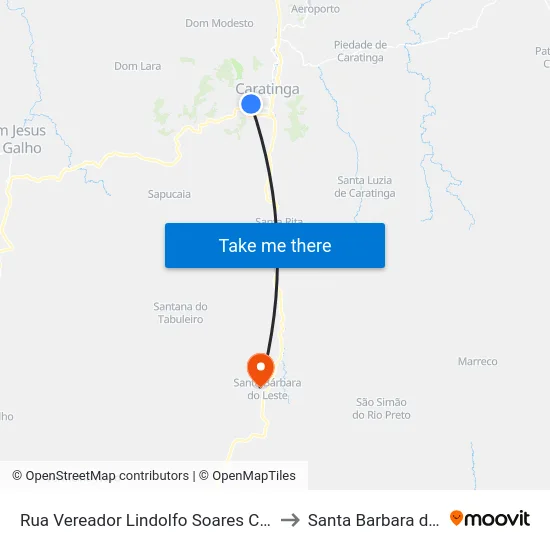 Rua Vereador Lindolfo Soares Carvalho, 207 to Santa Barbara do Leste map