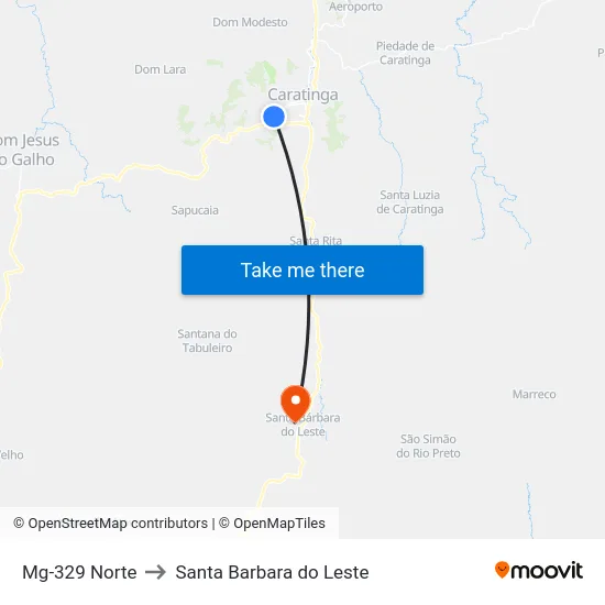 Mg-329 Norte to Santa Barbara do Leste map