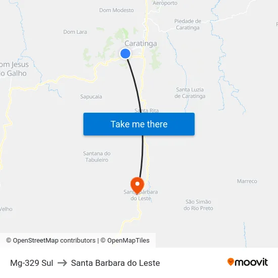 Mg-329 Sul to Santa Barbara do Leste map