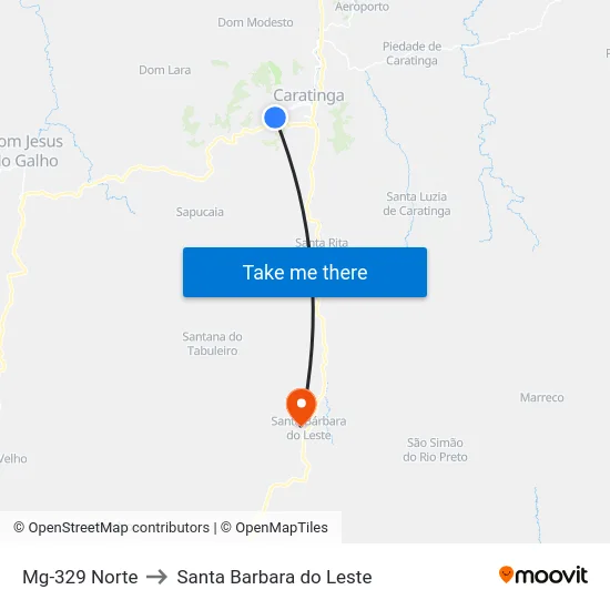 Mg-329 Norte to Santa Barbara do Leste map