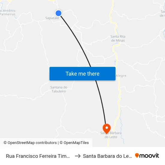 Rua Francisco Ferreira Timóteo to Santa Barbara do Leste map
