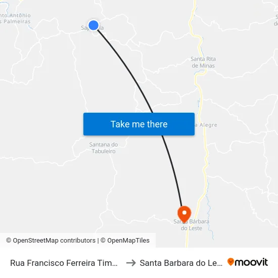 Rua Francisco Ferreira Timóteo to Santa Barbara do Leste map