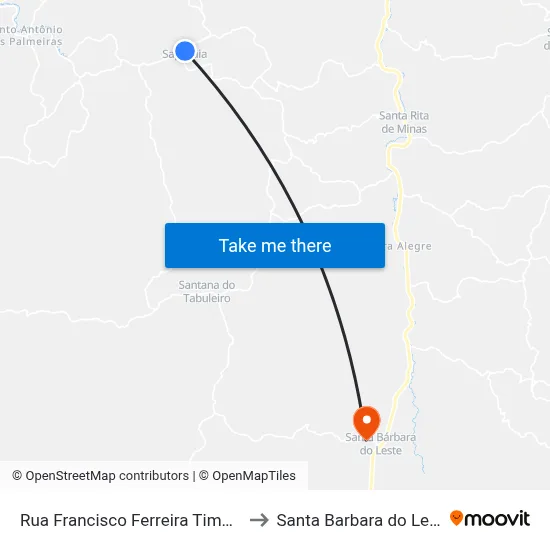 Rua Francisco Ferreira Timóteo to Santa Barbara do Leste map