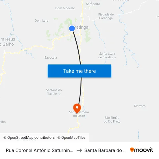 Rua Coronel Antônio Saturnino, 1078 to Santa Barbara do Leste map