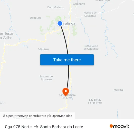 Cga-075 Norte to Santa Barbara do Leste map