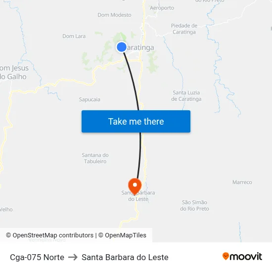 Cga-075 Norte to Santa Barbara do Leste map