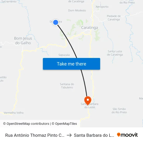 Rua Antônio Thomaz Pinto Corrêa to Santa Barbara do Leste map
