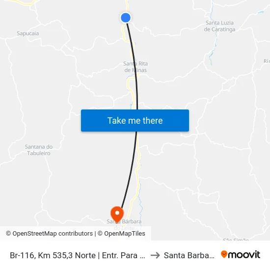Br-116, Km 535,3 Norte | Entr. Para Santa Luzia De Caratinga to Santa Barbara do Leste map