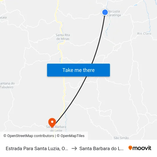 Estrada Para Santa Luzia, Oeste to Santa Barbara do Leste map