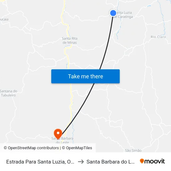 Estrada Para Santa Luzia, Oeste to Santa Barbara do Leste map