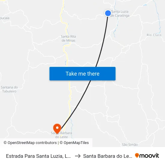 Estrada Para Santa Luzia, Leste to Santa Barbara do Leste map