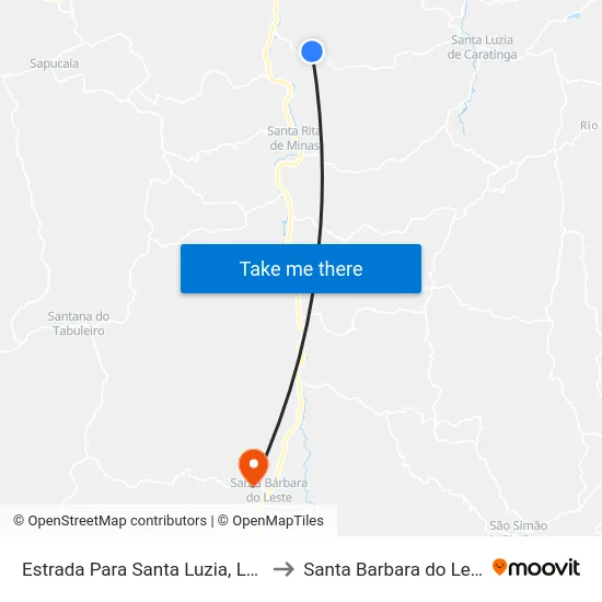 Estrada Para Santa Luzia, Leste to Santa Barbara do Leste map