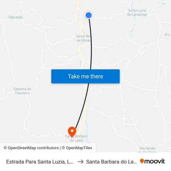 Estrada Para Santa Luzia, Leste to Santa Barbara do Leste map