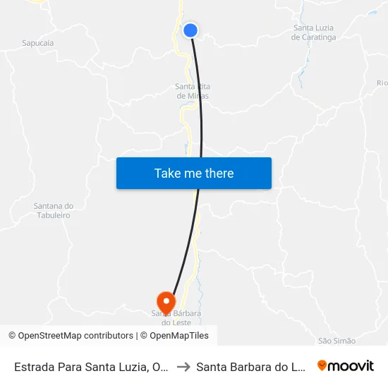 Estrada Para Santa Luzia, Oeste to Santa Barbara do Leste map