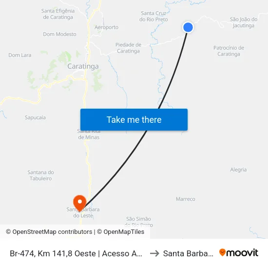 Br-474, Km 141,8 Oeste | Acesso Ao Povoado Dos Manducas to Santa Barbara do Leste map