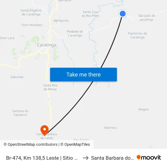 Br-474, Km 138,5 Leste | Sítio Esperança to Santa Barbara do Leste map