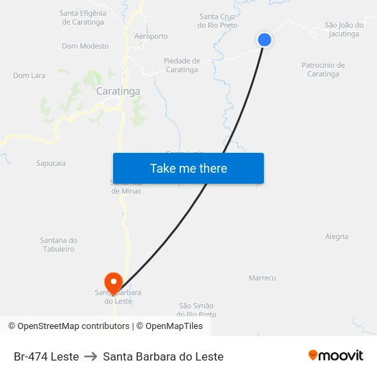 Br-474 Leste to Santa Barbara do Leste map