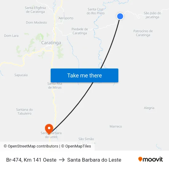 Br-474, Km 141 Oeste to Santa Barbara do Leste map
