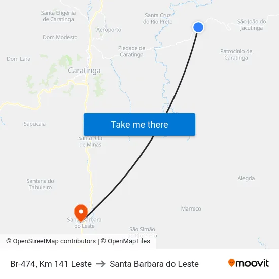 Br-474, Km 141 Leste to Santa Barbara do Leste map