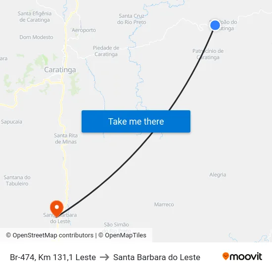 Br-474, Km 131,1 Leste to Santa Barbara do Leste map