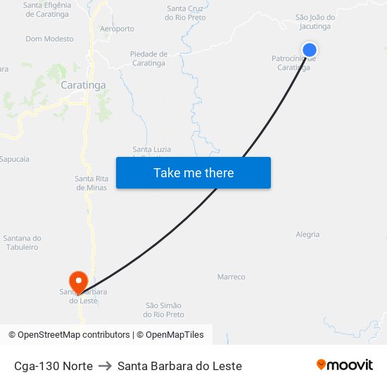 Cga-130 Norte to Santa Barbara do Leste map