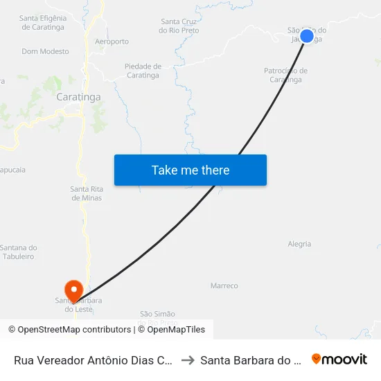 Rua Vereador Antônio Dias Cardoso to Santa Barbara do Leste map