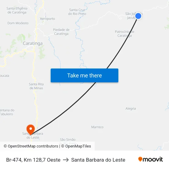 Br-474, Km 128,7 Oeste to Santa Barbara do Leste map