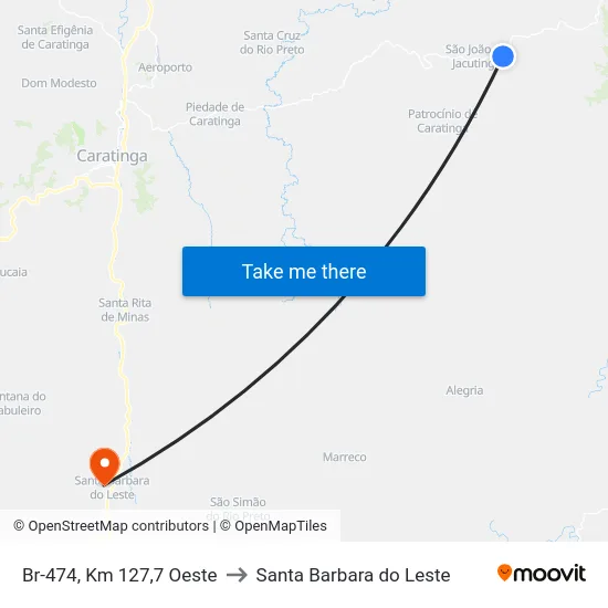 Br-474, Km 127,7 Oeste to Santa Barbara do Leste map